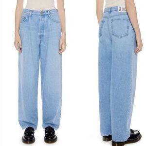 NEW Mother Snacks blue pleated wide leg tapered mom jeans size 29 button fly